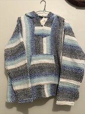 NWT BAJA JOE Poncho Hoodie Sweater Adult S Pastel Blue Hippie Drug Rug