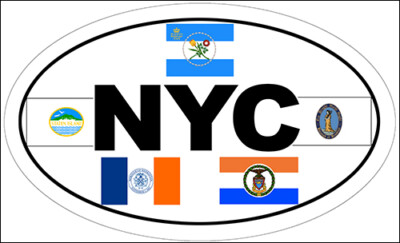 3x5 inch OVAL NYC Five Boroughs Flags Sticker - bronx queens brooklyn manhattan 