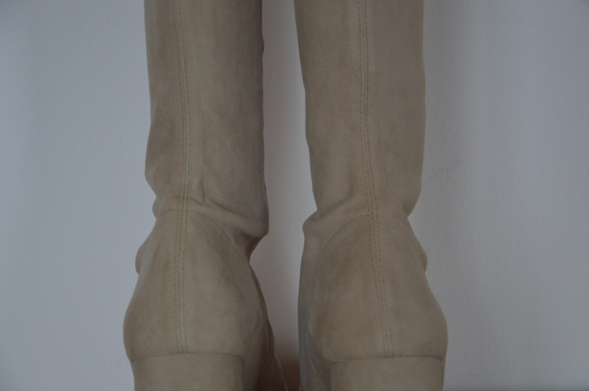 Zara NEW Beige Over Knee Thigh High Elastic Suede Leather Zara NEW Beige Over Knee Thigh High Elastic Suede Leather