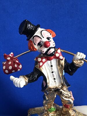 Vtg. 79 Signed Ron Lee Hitchhiking Hobo Clown Figurine Onyx Base