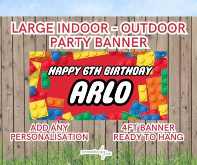 Personalisiertes BLOCKS THEMA großes INDOOR OUTDOOR GEBURTSTAGSBANNER Poster 4 Fuß PINK