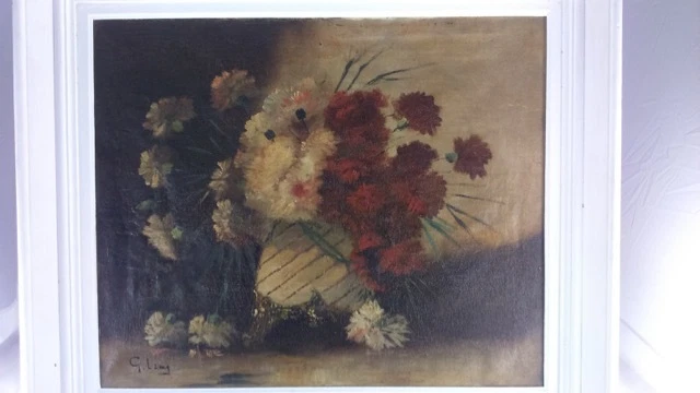 Huile sur toile pot de fleur signée G lamy - Photo 1/1