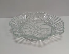 Vintage Federal Glass Pioneer Fruit Clear Colorless 11" Crimped Ruffle Edge Bowl