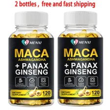 Maca Ashwagandha+ Panax Ginseng Capsules Peruvian Extract Organic Vitamins 240pc