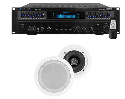 Technical Pro Home Theater Amplifier Receiver+(2) 5.25'' White Ceiling Speakers