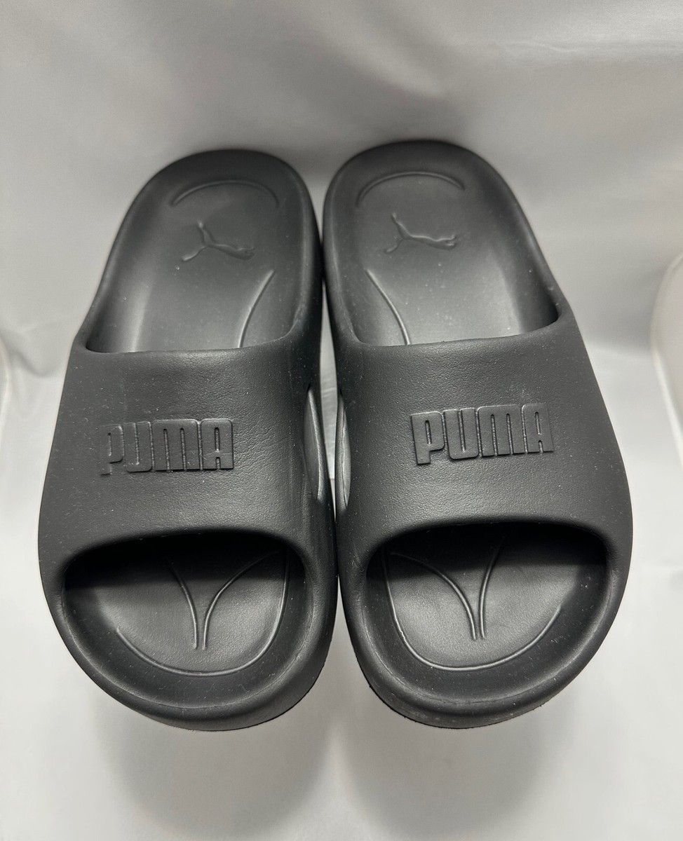 Girls Black Puma Platform Slides: Style 389082_01-Size