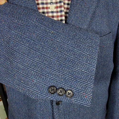 Travel Smith Men'sTweed Sport Coat Two Button Navy Herringbone Lambs Wool 44R - Picture 13 of 22