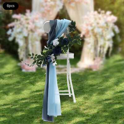 Blue Artificial Flower Arrangement Ribbons For Wedding Chair Back Decor Pack 6x