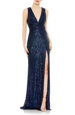Mac Duggal Midnight Blue Sparkle Sequin Sheath Gown Size 8 $398