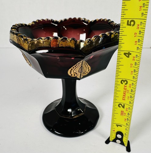 Amethyst Purple Compote W/ Gold Trim Gilding Pedestal Bowl Vintage - Picture 9 of 9