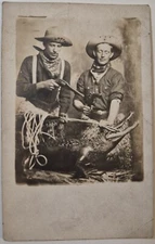 Vintage Postcard RPPC Cowboys Shooting Captured Alligator AA46