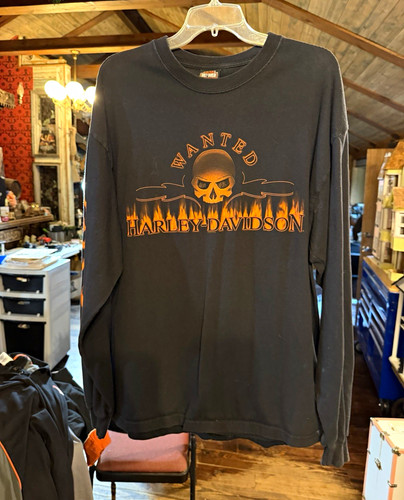 Harley-Davidson Men's Black Cotton Graphic Logo Long Sleeve T-Shirt XL Skull