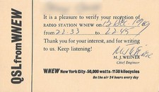 1969 QSL : Station de radio WNEW, New York, USA