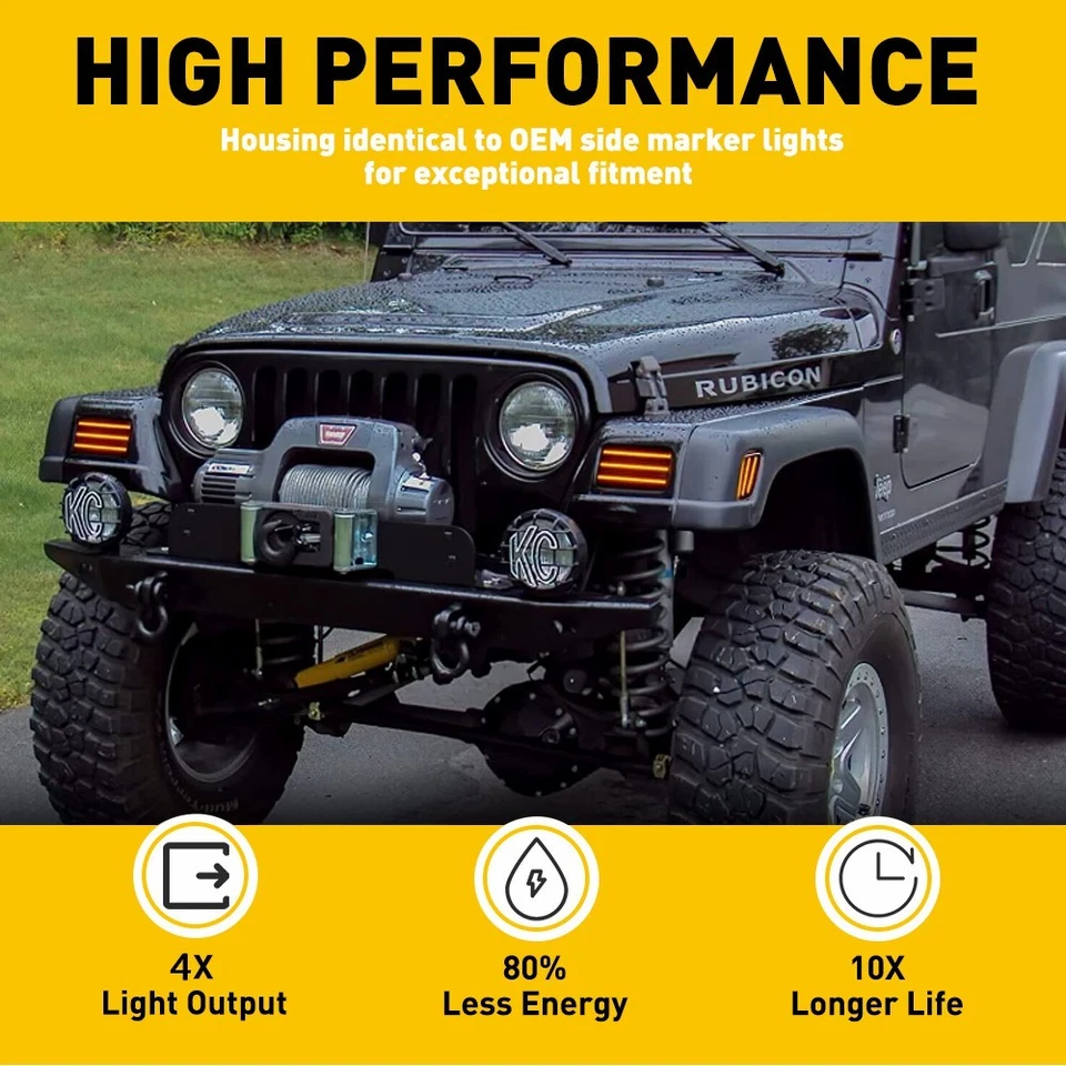 Luces de señalización LED laterales para guardabarros delanteras para 97-06 Wrangler Jeep TJ EO Foto 3 de 4
