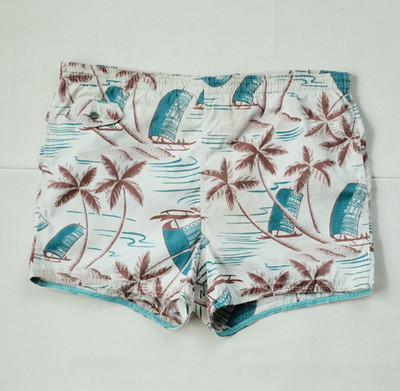 Vintage 40s 50s Catalina Novelty Rockabilly Hawaiian Cotton Swim Trunks Shorts
