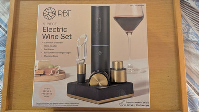 Rabbit 5-Piece Electric Wine Aerator & Corkscrew Set Black & Gold-NEW/SEALED BOX