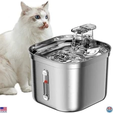 Stainless Steel Cat Water Fountain, 2.2L Automatic Pet Dispenser, Ultra-Quiet