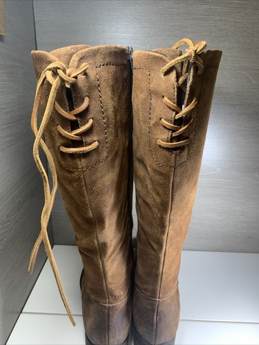 Born Boots Womens 9.5M Tall Knee High Riding Brown Suede Zip Tie Low Heels 16.5” - Bild 8 von 13