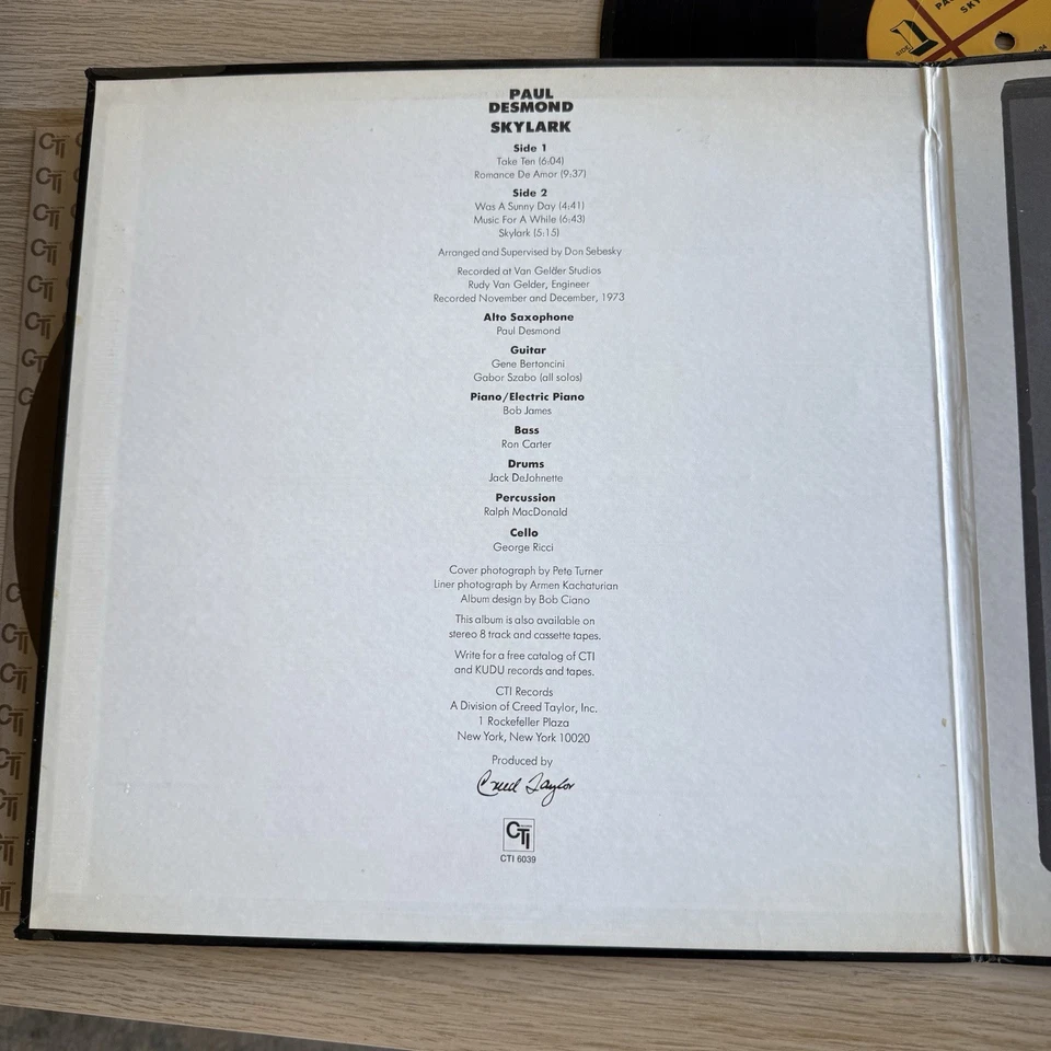 Paul Desmond Skylark 1974 CTI Van Gelder Stamp & RVG Etch Original Sleeve VG+ - Image 3 of 4