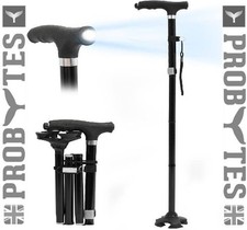 LED Foldaway Walking Stick/Cane/Mobility Aid Ergonom Height Adjustable Quad Base