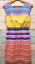 LOFT Women’s Striped Sleeveless Dress Pink Blue Yellow Elastic Waist Size 4