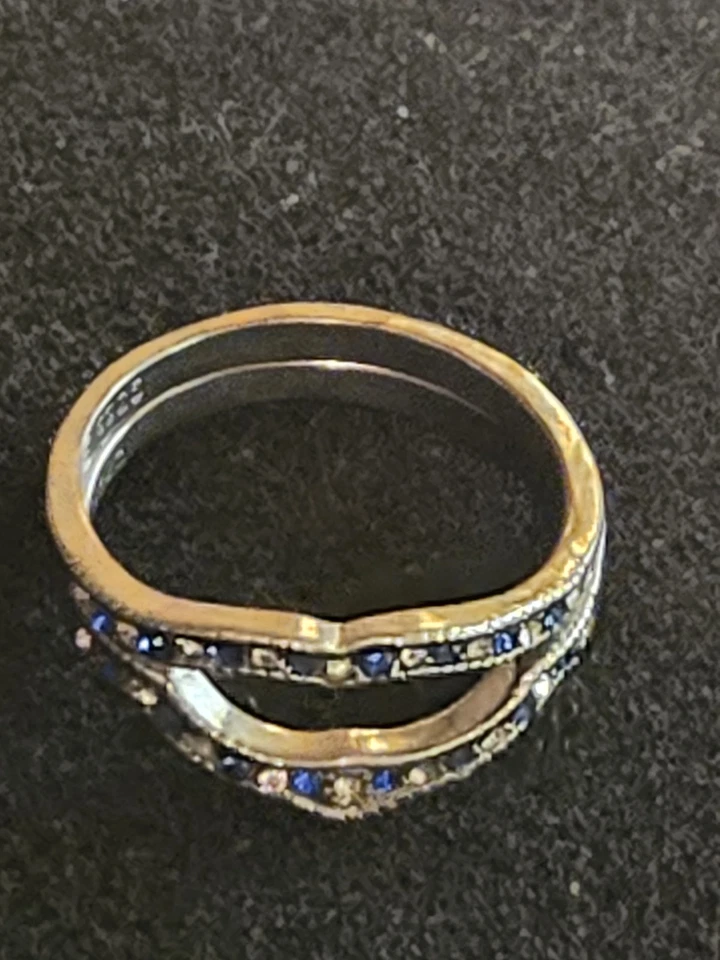 1 克拉模拟蓝宝石和钻石护罩包裹式增强戒指 14k 镀白金 — 第 3/4 张图片