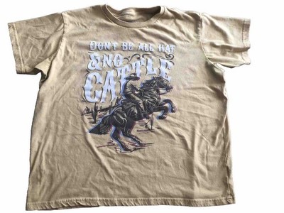 Womens Horse Rodeo T Shirt XS Dont Be All Hat And No Cattle Cowgirl Tee Yellow