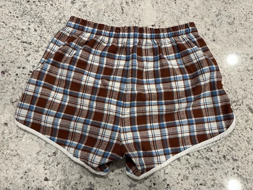 Vintage 60s Swim Trunks Checkered Blue & Brown Tag Large? Measures (30-36) - Picture 8 of 8