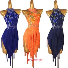 NEW Latin Dance Dress Salsa Tango Cha Cha Ballroom Rhinestone Competition Dress