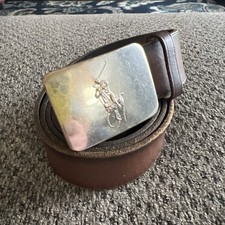 Ralph Lauren Silver Polo Logo Buckle  Brown Leather Belt, 1 7/8  x 2.5  Sz 38/95