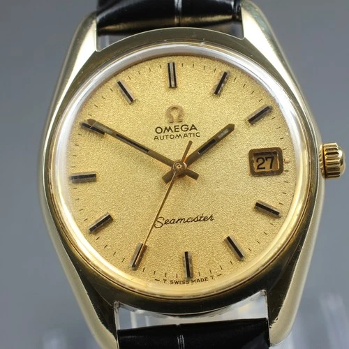 [Exc+5] Vintage OMEGA Seamaster cal.565 36mm Gold Date AT Men's Watch From JAPAN