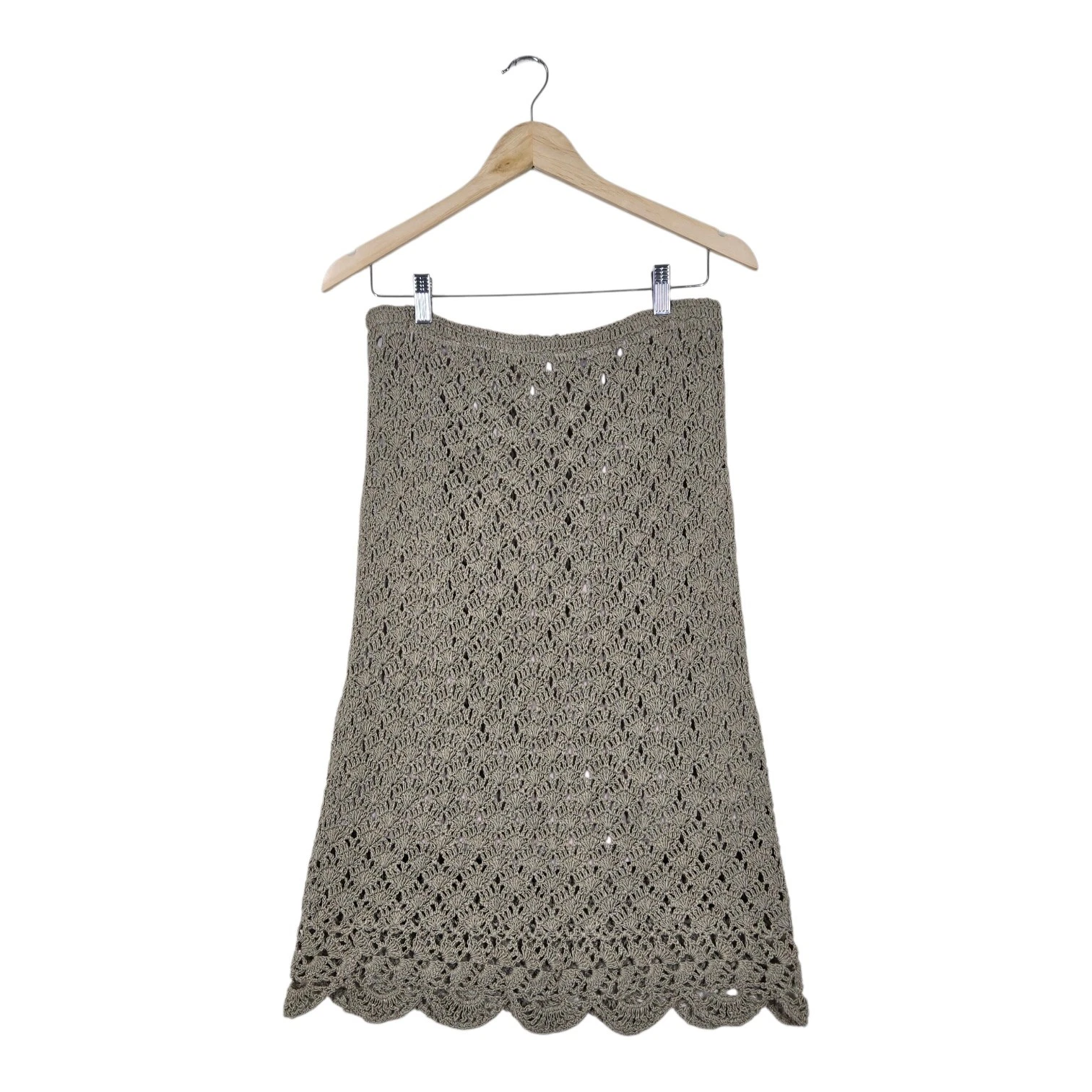 J Jill Hand Crochet Midi Skirt S Neutral Linen Blend Cottagecore Romantic Boho