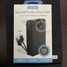 PowerHub Ultra 10K Portable Charger w/ Built-in Cables & Wall Plug Fast Charge