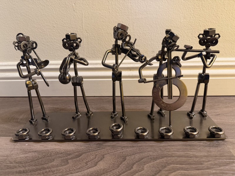 Metal Menorah Musicians Band Nuts Bolts Hanukkah Candelabra Candle Holder OOAK