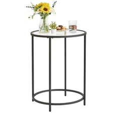 Round End Table, Tempered Glass Sofa Side Table, Coffee Table for Office Bedr...
