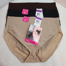 Flexees 3pk Silky Nylon Weightless Power Hi-cut Shaping Brief Panties 2X