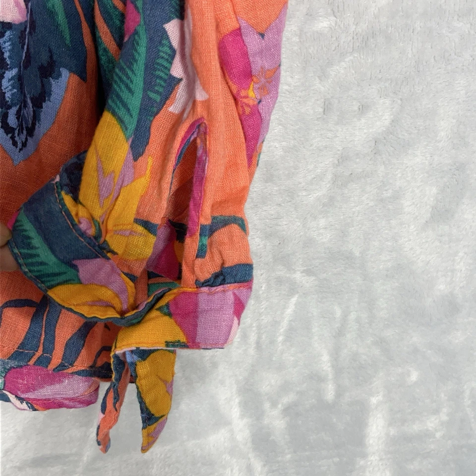 Old Navy Linen Blend Orange Floral Print V-neck Long Sleeve Top Sz L - Image 2 of 4