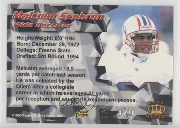 1996 Pacific Crown Collection Malcolm Seabron #179 Rookie RC - Image 2 of 2