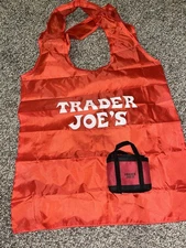 New Trader Joe's Black Red Mini Micro Tote Folded 2 in 1 Reusable Shopping Bag
