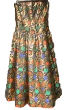 VICTOR COSTA DRESS METALLIC BROCADE VINTAGE STRAPLESS