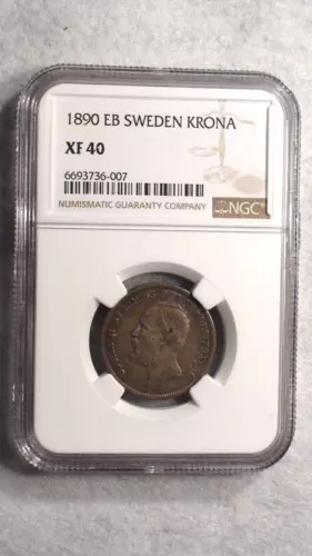 1890 E B SWEDEN KRONA NGC XF 40 1K Coin PRICED TO SELL!