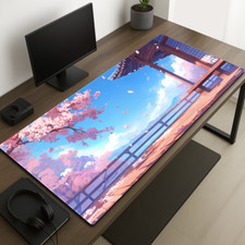 Japanese Gaming Desk Mat, Cherry Blossom Mouse pad, Sakura Scenery Desk Pad