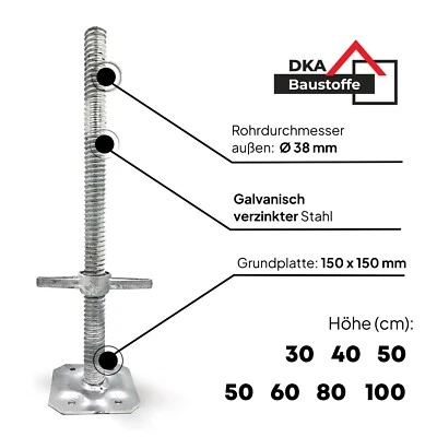 BAUSTOFFE Gerüstspindel Gerüstfüße Spindel neu Gerüst 38mm 30/40/50/60/80/100 !!!