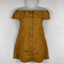 Express X Rocky Barnes Dress Womens XS Off Shoulder Ruffle Button Front Mini