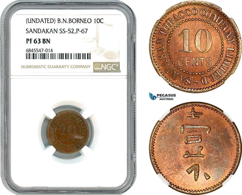 AI417, British North Borneo, 10 Cents ND, NGC PF63BN