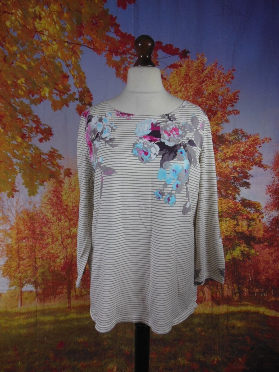 Tom Joules long sleeve grey striped Harbour Print T shirt. UK women's size 18