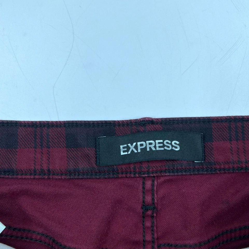 Legging Express Mujer a Cuadros Tobillo Calce Ajustado 6 Rojo Negro Mezcla de Algodón Elástico Foto 3 de 4