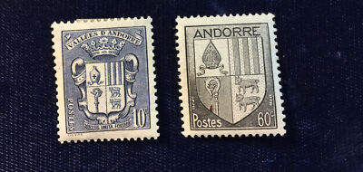 NANEE-B)STAMPS,ANDORRA COAT OF ARMS 1936 10C. MOGLH,ALSO #82 60C 1944,MOGLH T114