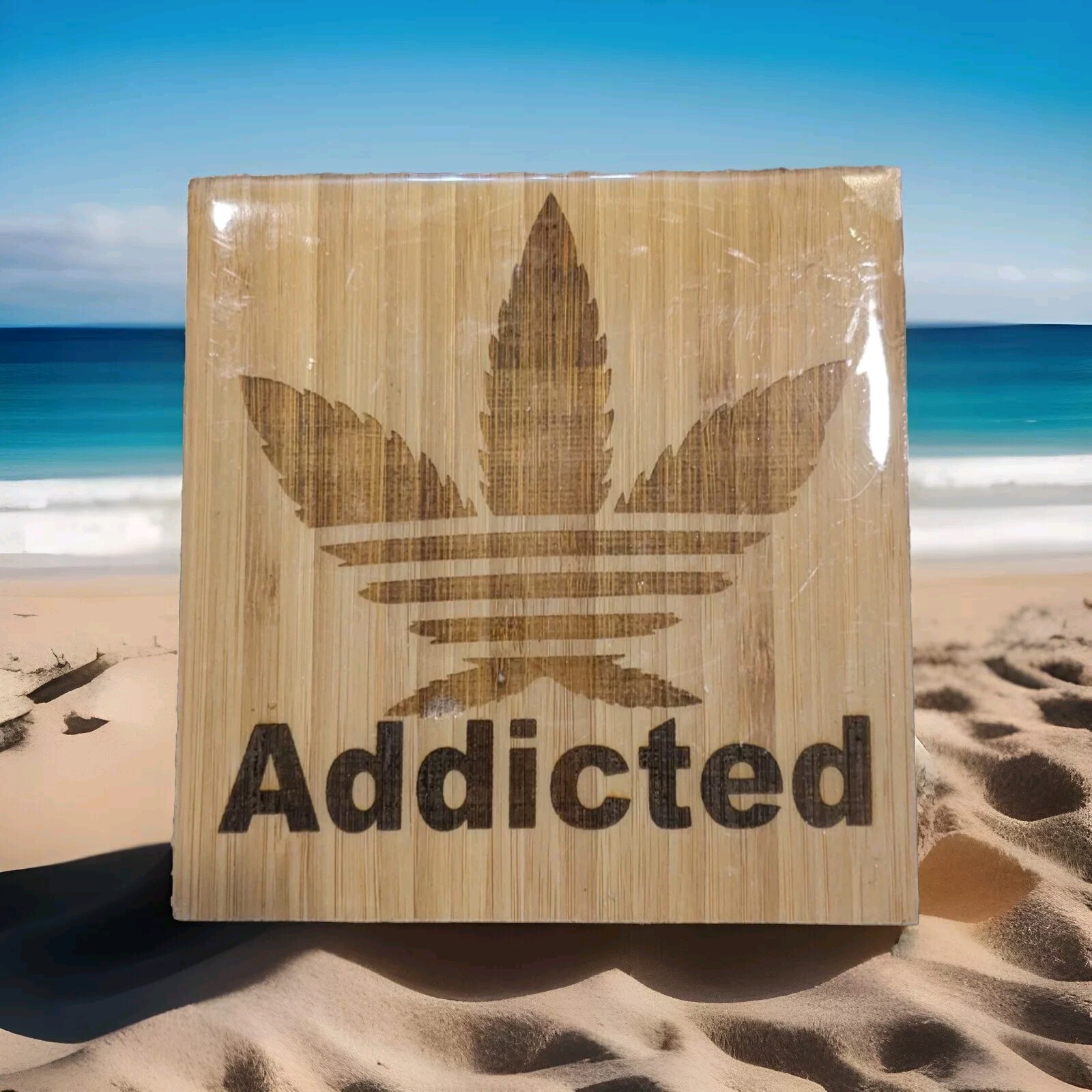 Addicted Hemp Leaf Laser Engraved Wood Epoxy Coaster for Stunning Décor-image