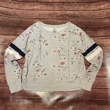Women  s SO The Lounge Life Game Day Sweatshirt Medium Gray Floral Navy Stripe